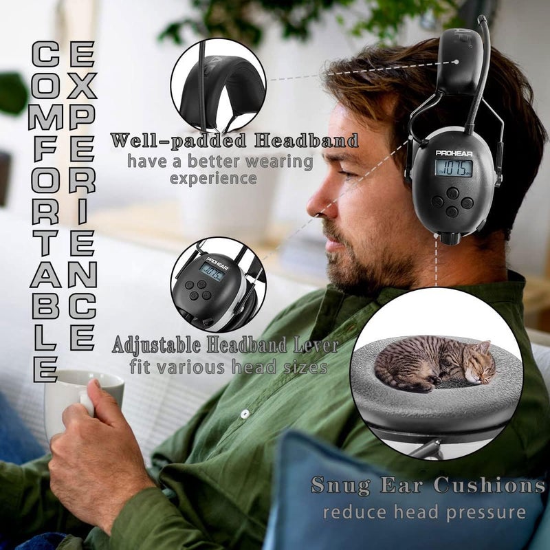 PROHEAR AM FM Digital Ear Protection 25dB NRR Audio Headphones, Noise Reduction Hearing Protection Earmuffs for Lawn Mowing, Workshops, Snowblowing Indoor Outdoor Construction Work - Grey - Image 5